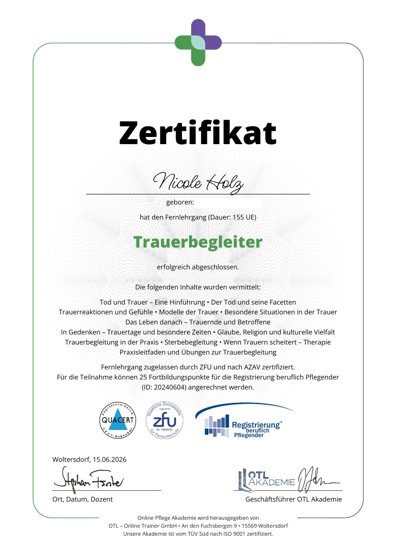 Zertifikat Trauerbegleitung
